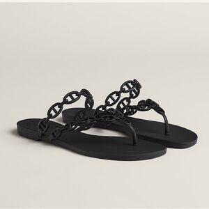 Hermes Island Sandal Beach Flip Flop Black 40 Rubber Chain d’ancre.